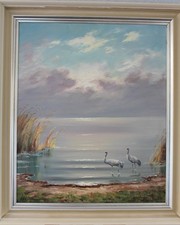 Gemälde Schlünsen Öl auf Leinwand H 60cm B 50cm Kraniche im Wasser