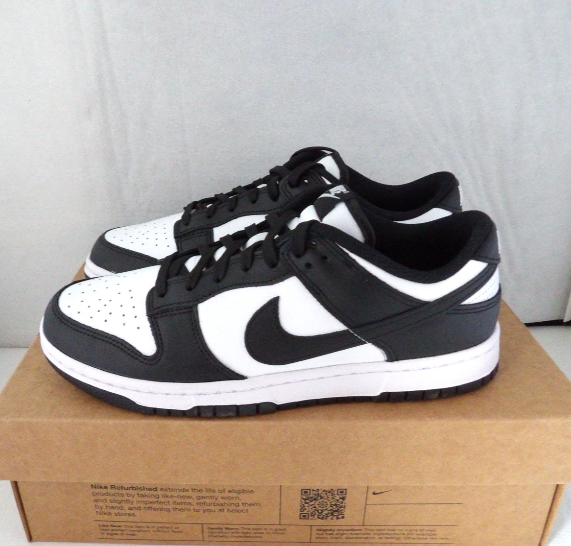 NWOB Authentic NIKE DUNK LOW "PANDA" B & W Leather Women's Size 9 M Men's 7.5 M
