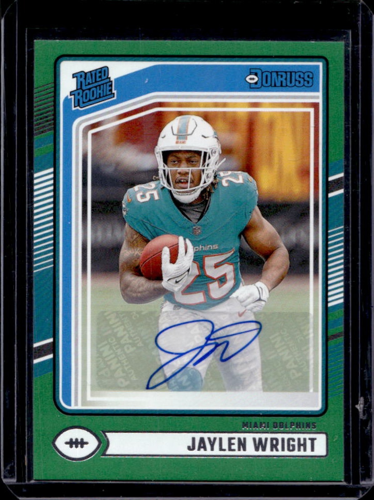 2024 Donruss Jaylen Wright Rated Rookie Auto Green #344 Dolphins