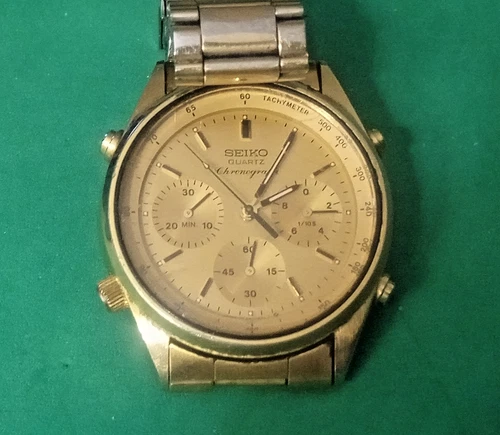 Vintage Seiko Chronograph Stainless Back, Quartz Runs 38mm Not Resetting