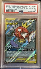 2019 POKEMON MAGIKARP & WAILORD GX #161 SUN & MOON TEAM UP FULL ART PSA 10 GM