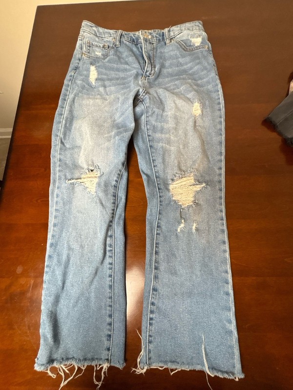 Wild Fable Distressed Straight Leg Jeans Raw Hem Blue Denim Women’s