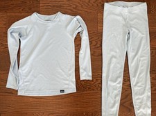 Patagonia Youth Girls Capilene Baselayer Top And Bottoms Size M, Light Blue