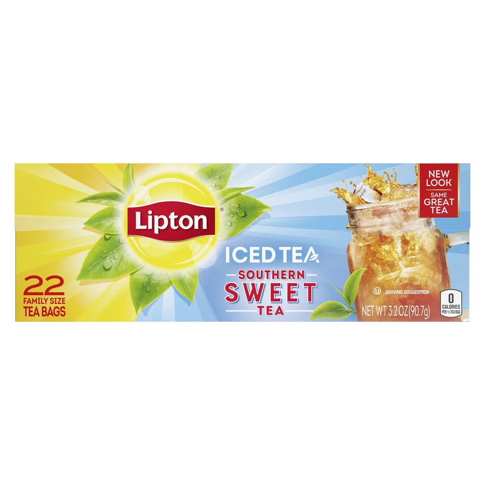 (Paquete de 4) Bolsas de té familiares con cafeína Lipton Southern Sweet Iced Tea 22 unidades Foto 2 de 4