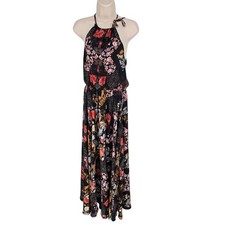 Lulus Womens Sz XS Maxi Length Sleeveless Dress Black Dark Floral Print
