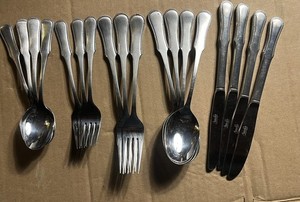 Vintage Amefa Holland RARE BEADED Pattern Stainless Flatware 18 Pcs, MCM
