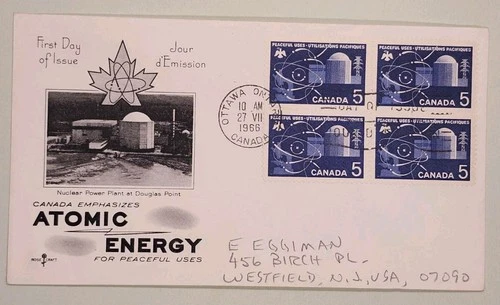Peaceful Uses of Atomic Energy  - Canada First Day Cover FDC (block of 4)
