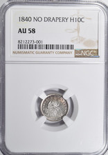 1840 SEATED LIBERTY HALF DIME ~ BEAUTIFUL LIGHT TONE NGC AU58 / UNC  SLIDER!