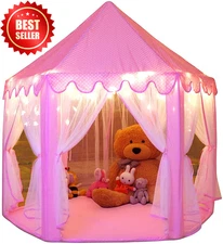 Princess Tent Girls Playhouse Castle with Star Lights Indoor Outdoor 55x53 Large