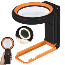 KIBTOY Magnifying Glass with Light and Stand, Foldable Handheld Black