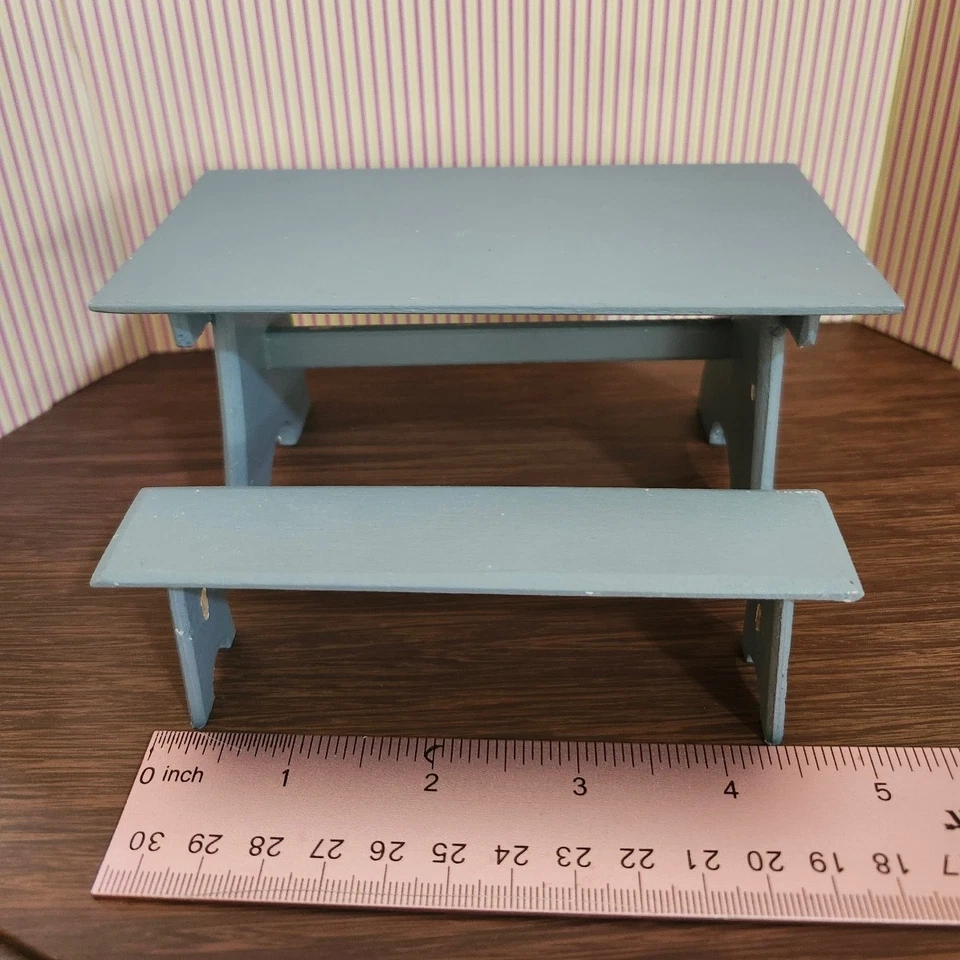 Pitty Pat Dollhouse Miniatures Trestle Table and Bench Picnic Lot 1:12 Scale - Image 3 of 4
