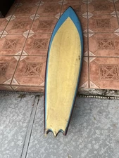 Vintage Fish SURFBOARD Surf Board Single Fin 6’-7”x19” Old 50s 60s Props Used
