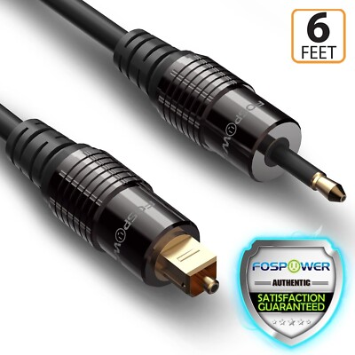 FosPower 6FT Gold Plated Toslink to Mini Digital Optical Male Cable Cord - Black