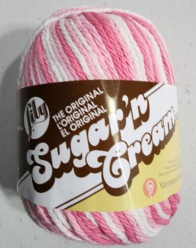 Lily Sugar 'n Cream Yarn Strawberry 2 Oz 120 Yards 100% Cotton Pinks And White