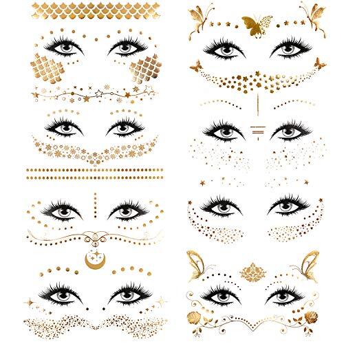 8 Blatt Gesicht Tattoo Aufkleber Metallic Temporär Transfer Tattoo Wasserdicht - Bild 2 von 7