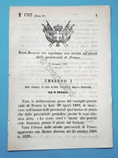 Decree Kingdom of Italy Added a Road to the Provincial List of Pesaro 1883 