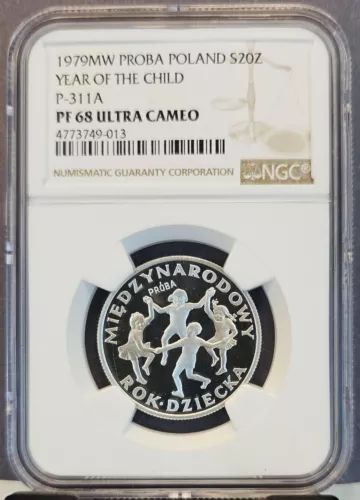 1979 POLAND PROBA SILVER 20 ZLOTYCH YEAR OF THE CHILD NGC PF 68 ULTRA CAMEO