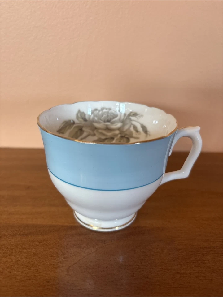 Taza de té, platillo y plato Crown Staffordshire de colección hueso fino China Inglaterra azul teniente Foto 4 de 4