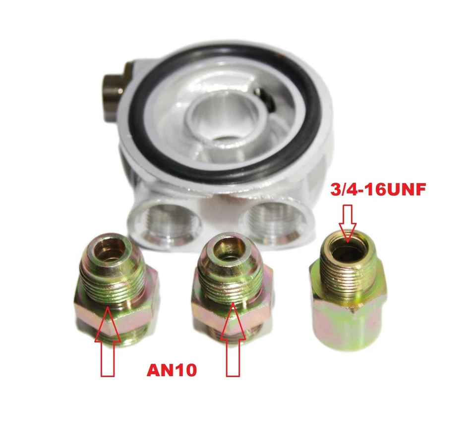 Placa sándwich filtro enfriador de aceite + adaptador de termostato con montaje AN10 plateado Foto 3 de 4