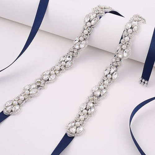 Handmade Crystal Pearl Wedding Dress Belt,Rhinestone Applique Bridal Sashes - Picture 4 of 24