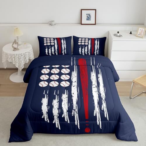 Baseball Comforter Set Size Gift for Baseball Lover Comforter Full Deep Blue - Picture 2 of 8