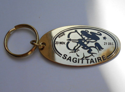 Vintage French  novelty astrology key chain SAGITARIUS gold tone zodiac sign