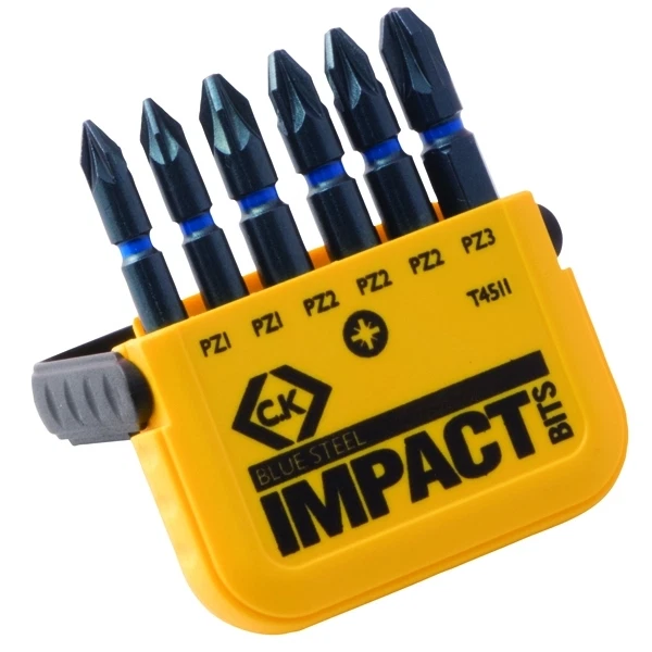 CK Tools T4511 Blue Steel 6pc Impact 50mm PZ2 Screwdriver Bits Pozi Holder - Image 2 of 2