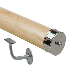 Solid White Oak 44mm Mopstick Wall Mounted Hand Rail Kit in Chrome