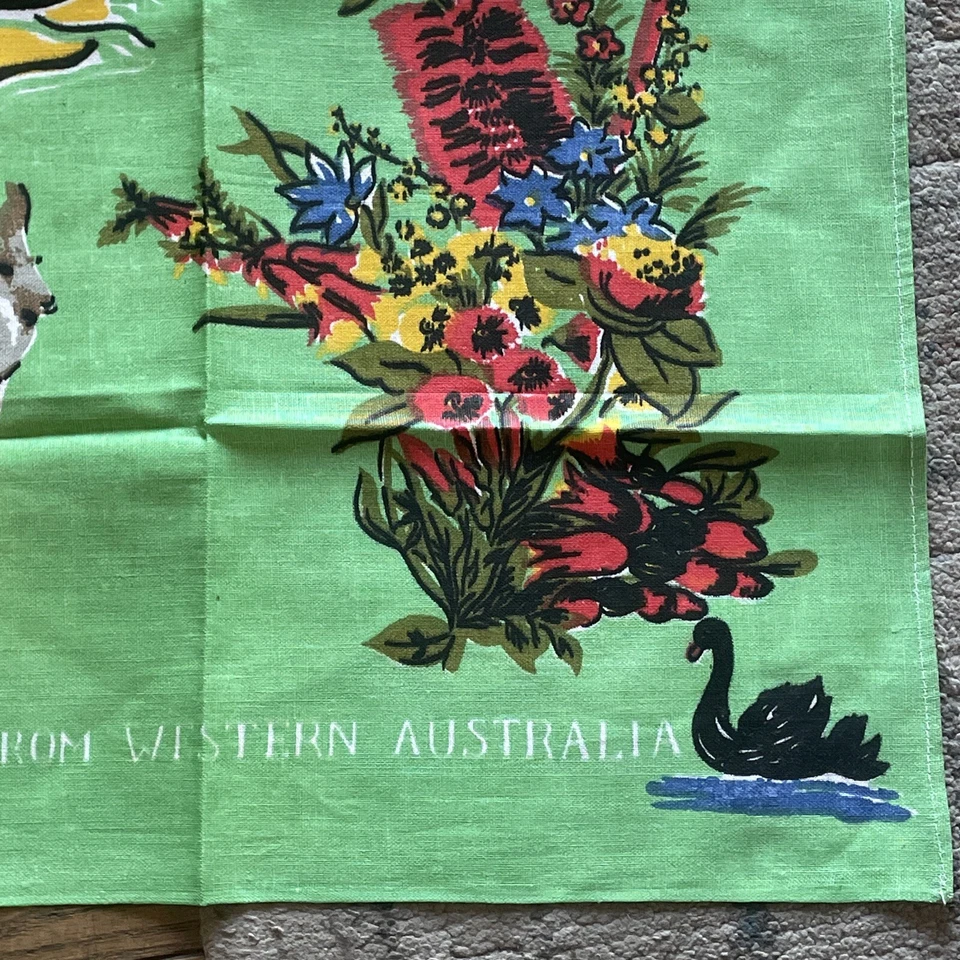 Vtg WESTERN AUSTRALIA - Wall Art Map WWII Soldier Owned NOS rare tapestry green - Image 3 of 4