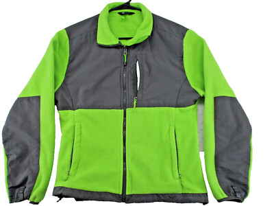 Women's Size Large Never Stop Exploring Zip Up Fleece Jacket Green Gray Pockets