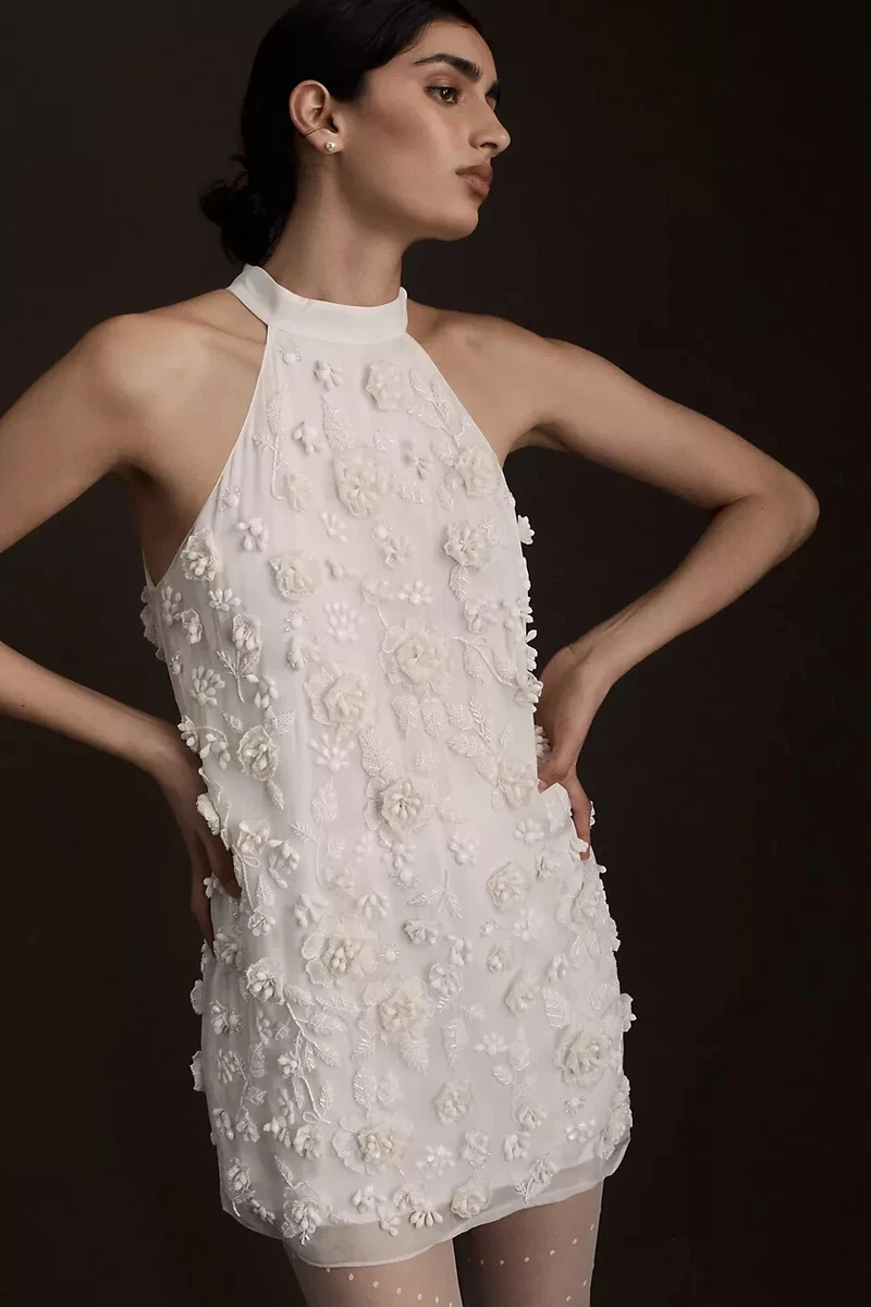 White halter cheap shift dress