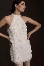 BHLDN DRESS 4 LOU LOU HALTER SHIFT MINI WHITE EMBROIDERY BEADS NWTS $625
