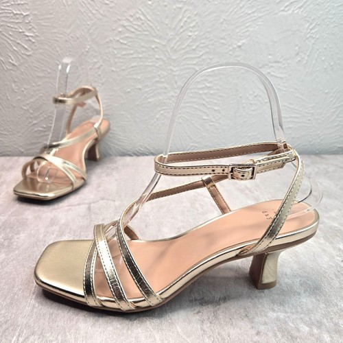 A New Day Square Toe Heeled Sandals Size 7 Gold Strappy Open Toe Dressy Heels