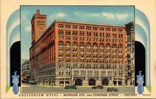 IL Postcard Chicago Auditorium Hotel Michigan Avenue Linen Unposted Street View