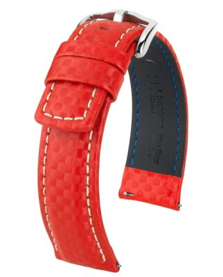 Hirsch Carbon 100 m water-resistant 20 mm red watch strap, length
