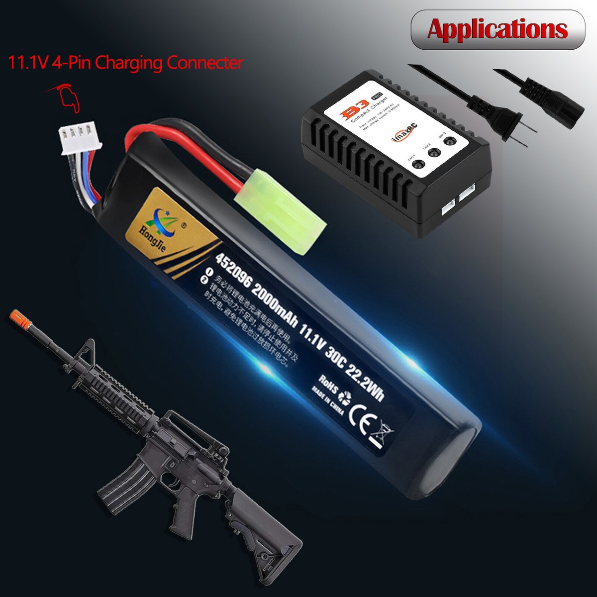 11.1V Battery 2000mAh 30C Rechargeable Hobby LiPo Battery with Mini Tamiya Connector