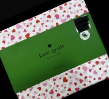 Kate Spade QUEEN Sheet Set Cotton Percale PINK RED Hearts on White Sheets NWT