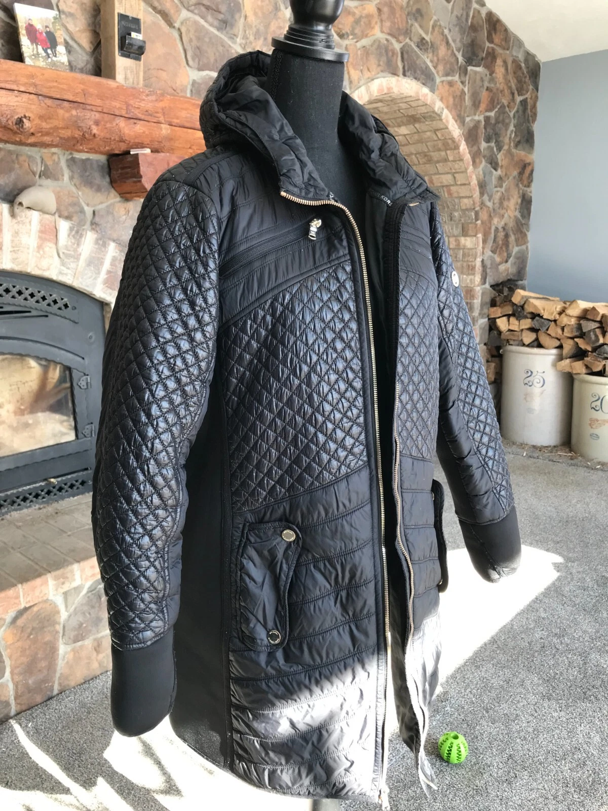 MICHAEL KORS Cappotto Donna 1X Nero Trapuntato Invernale Caldo Lunghezza Media Elegante