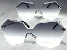 Contemporary Modern Retro Shield Stylish SUNGLASSES Rimless Frame Flat Gray Lens