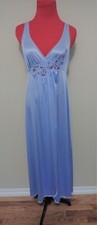 VTG Vanity Fair Light Blue Nylon Empire Nightgown Lace Bust Insert Wrap Look PM