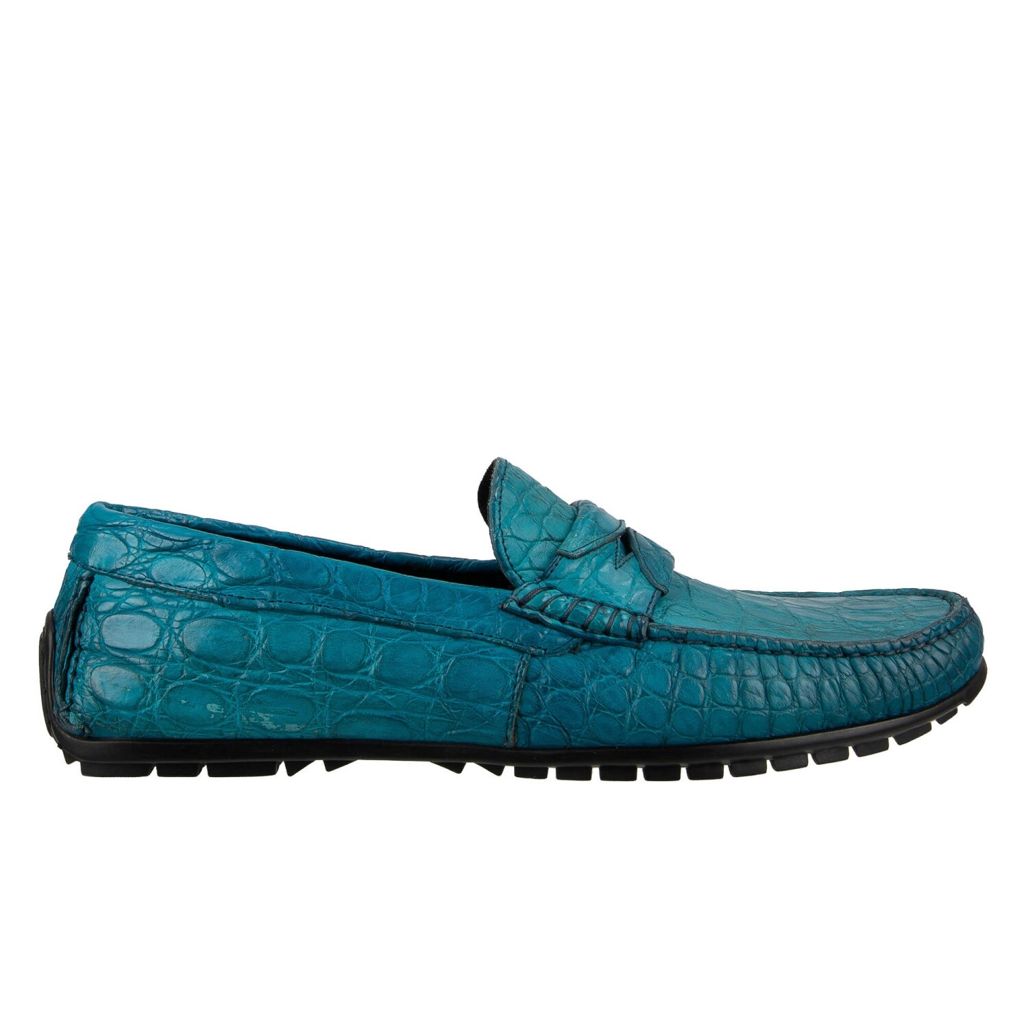 DOLCE & GABBANA Caiman Leather Loafer Moccasins Shoes RAGUSA Turquoise Blue image 2
