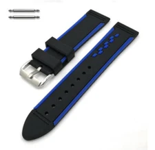 Racing Style Black & Blue Rubber Silicone Replacement Watch Band Strap #4402