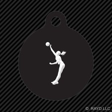Womens Volleyball Keychain Round with Tab dog engraved girl Spike Silouette