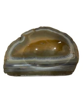 Vintage Mid Century Modern Carved Natural Agate Ashtray-Browns/Greens-7”x5”