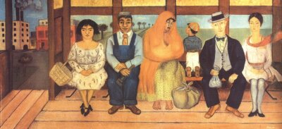 FRIDA KAHLO L'Autobus 17.75'' x 38.5'' Poster 2004 Folk Art Multicolor, Brown, Blu