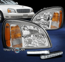 For 2000-2005 Cadillac Deville Chrome Headlights Headlamps Lamp Wled Drl Signal