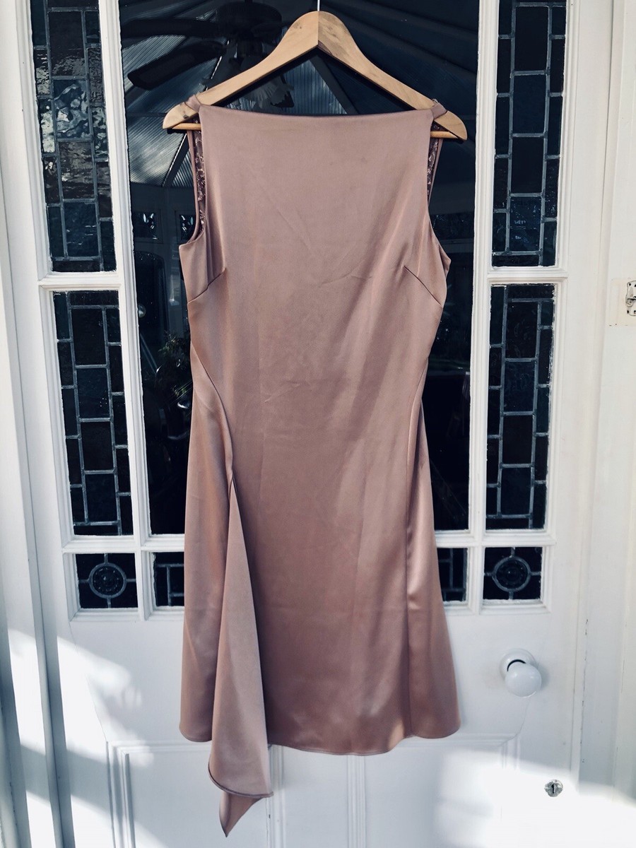 Reiss Serenella Satin Lace Drape Dress Pink Champagne UK 10