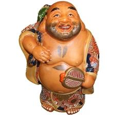 HOTEI BUDAI GOD KUTANI Pottery Statue 8.75" Japan Vintage Figurine Figure
