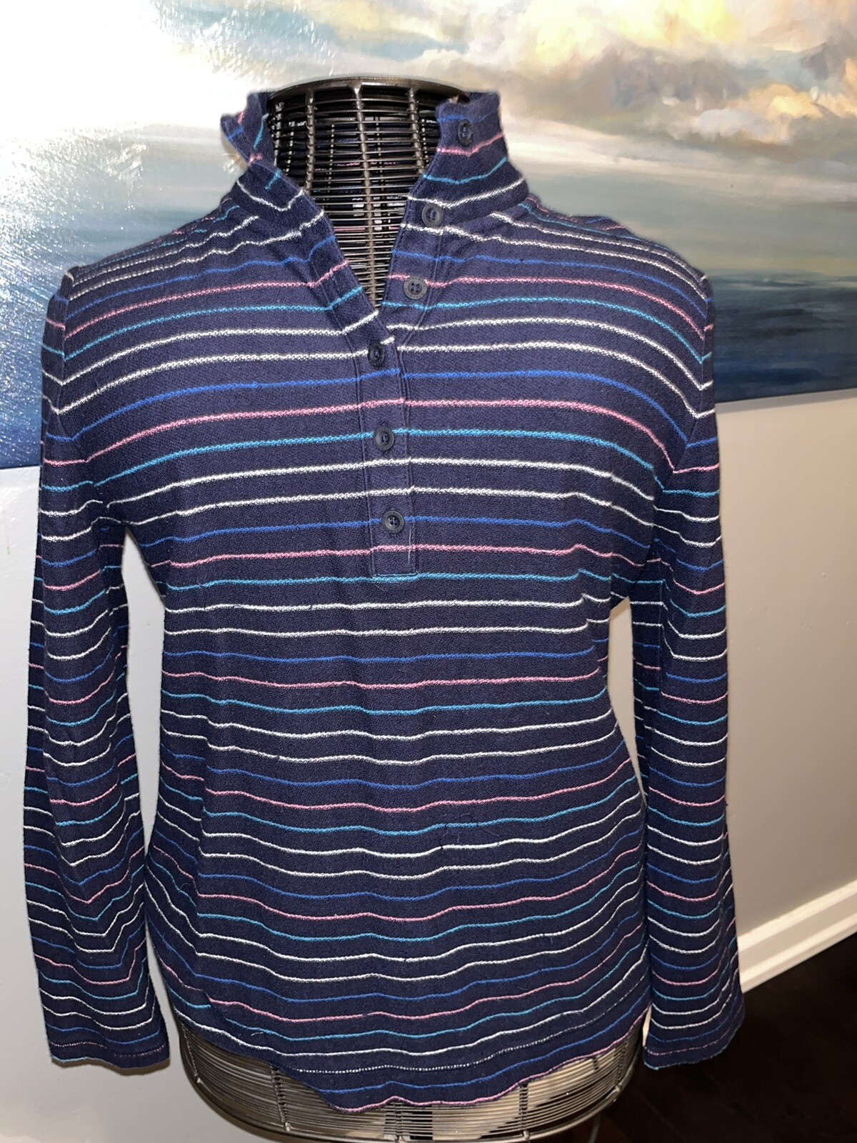 Talbots Striped Pullover Sweatshirt Button Collar… - image 1