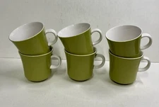 Set Of 6 Vtg MCM Mikasa Cera-Stone Olive Green Coffee Tea Cups Oven to Table